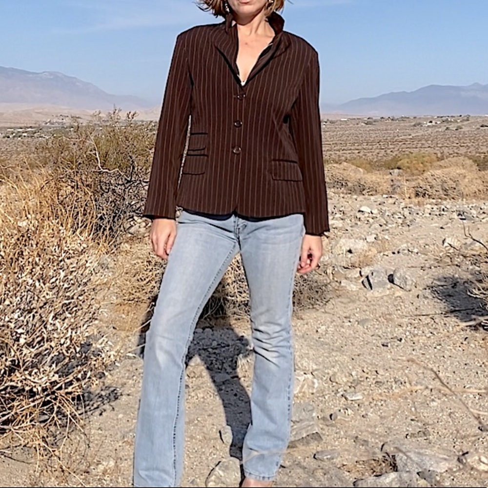 BCBGMaxAzria brown pinstripe professional blazer - Picture 2 of 16